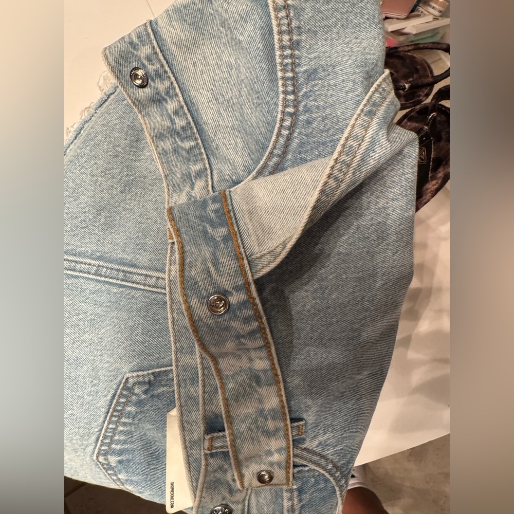 REDONE x Pam Anderson Mid Rise Wrap Denim Mini Skirt Maliblue Blue Size 26 - Picture 12 of 16